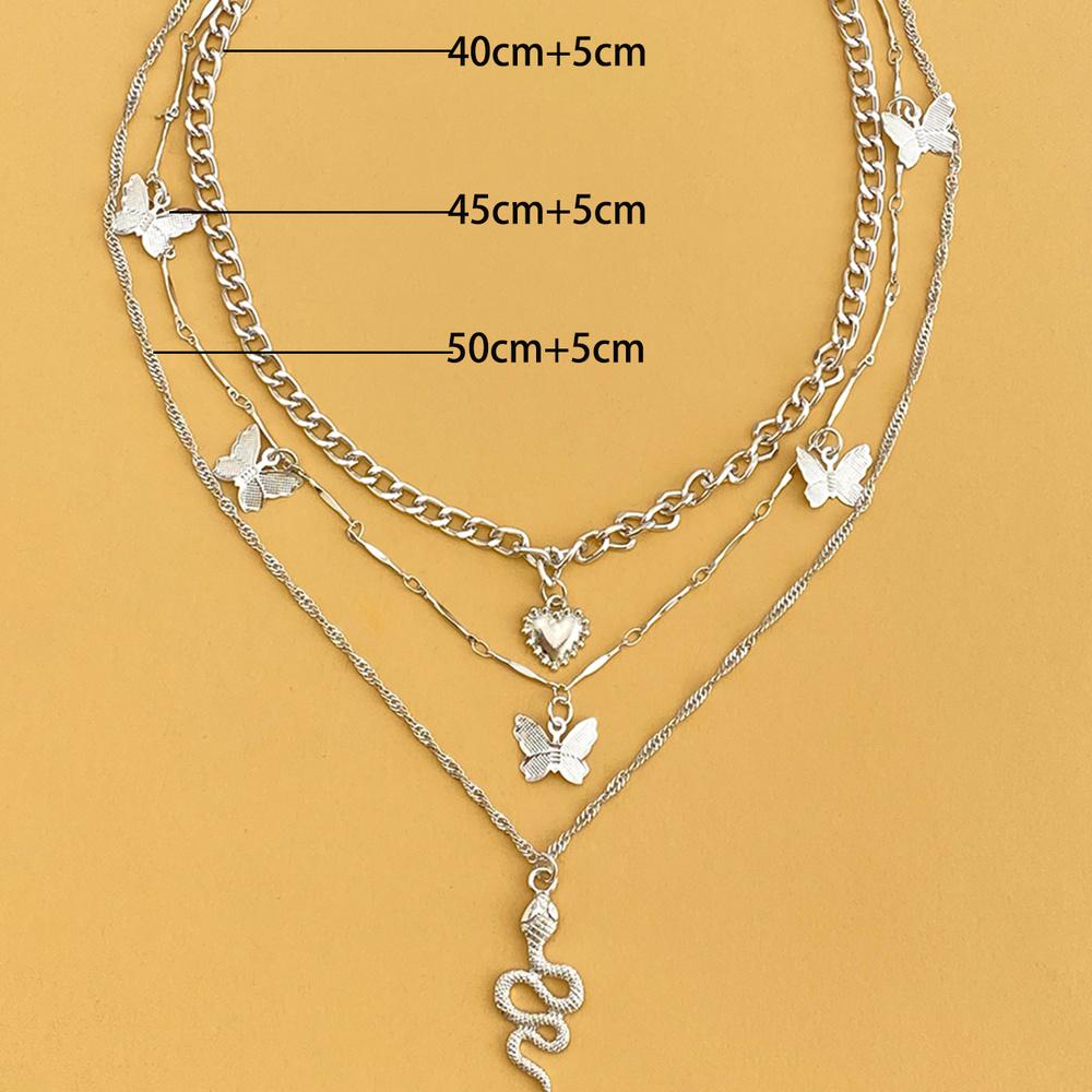 Ожерелье из трех частей в виде змеи, богемное женское ожерелье, ожерелье с подвеской в ​​виде змеи, трехслойное ожерелье с толстой цепочкой