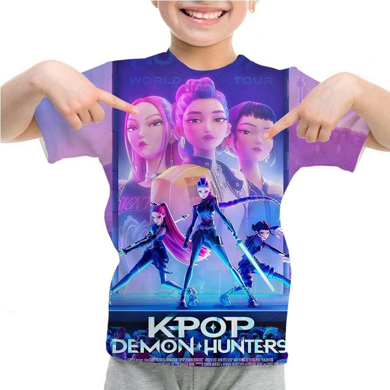 Лето Новая KPop Охотники на демонов 3D Печать Детская футболка Повседневная с круглым вырезом с коротким рукавом Топы Для девочек Мальчиков Футболка Детская одежда