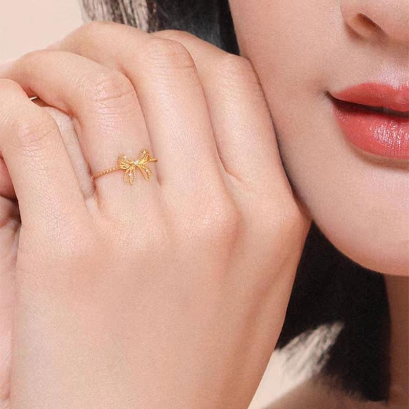 Precious Gold Plated Butterfly Bow Ring With Cute Geometric Design For Lovely Gifts
