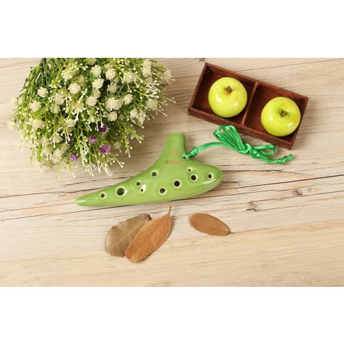 TNG Ocarina, 12-Hole Soprano Ocarina In C Key, Green, Premium Single SC (with Strap), Glazed Finish, for Wind Instruments