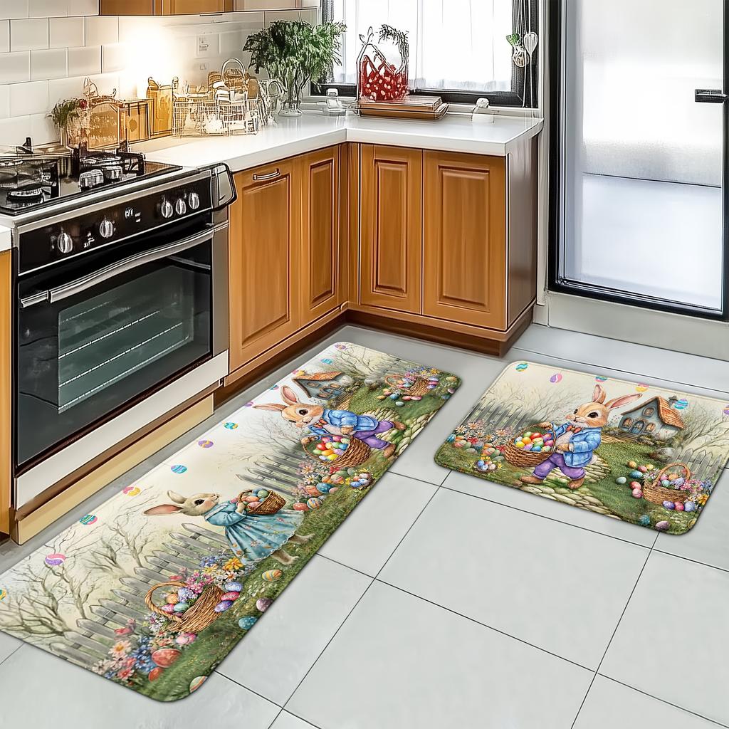 1Pcs Anti Fatigue Kitchen Rugs,Easter Garden Print Waterproof Non-Slip Thick Cushioned Kitchen Mat Heavy Duty Comfort Standing Mat for Kitchen