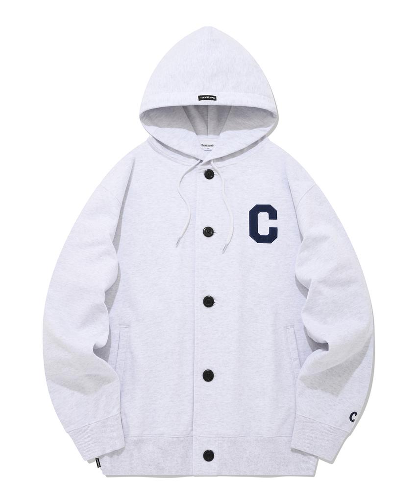Covernat C Logo Button-Up Hoodie Zip-Up Heather Grey
