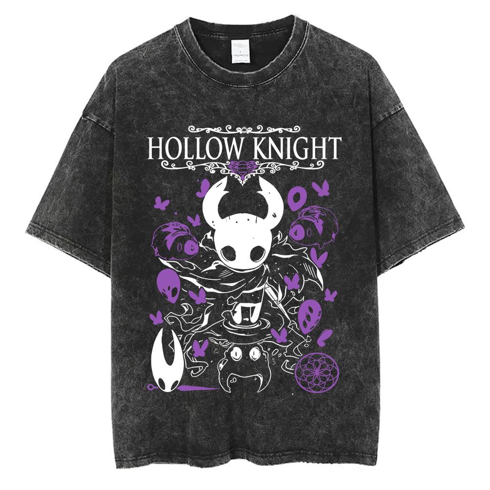 Washed Vintage Game Hollow Knight Merch Tshirt Men Women Casual Oversized Cotton Tshirts Male Cosplay Cartoon Lover T Shirts