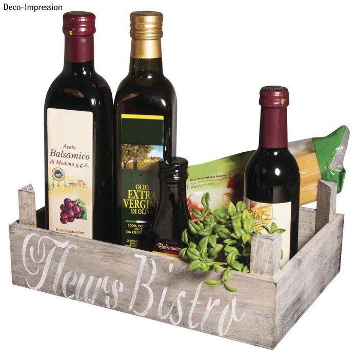 Caisse en bois aspect lattes, FSC 100%, 28x19x10cm