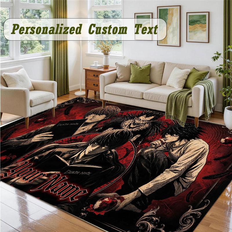 Crystal Velvet Square Rug Custom NameDeath Note Pattern Non Slip Home Floor Decor Rug