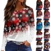 Women's Fashion Casual Slit Hem Round Neck Long Sleeve Loose Christmas Printed T-Shirt Ladies Top