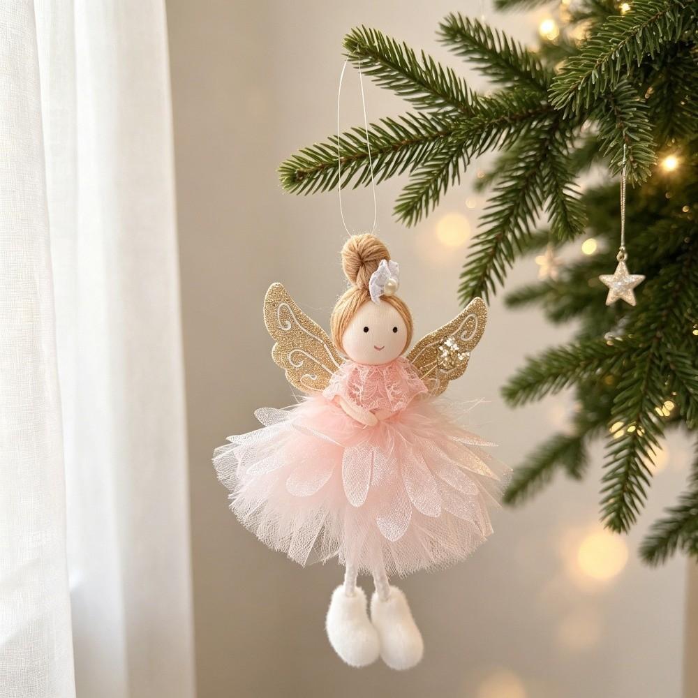 Plush Christmas Angel Girl Ornament Mesh Angel Girl Hanging Pendant Wall Hanging