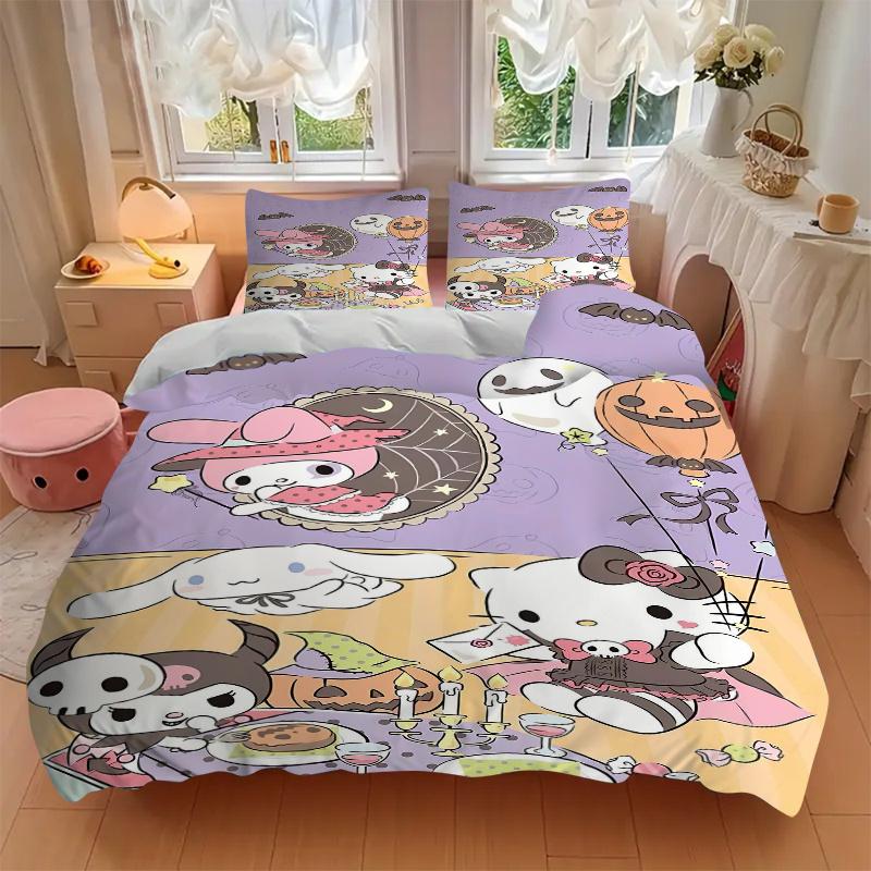 3 шт. Набор постельного белья с одеялом на Хэллоуин My Melody Hello Kitty, Мягкий и удобный, Декор для спальни, гостевой комнаты и общежития, Комплект постельного белья S029
