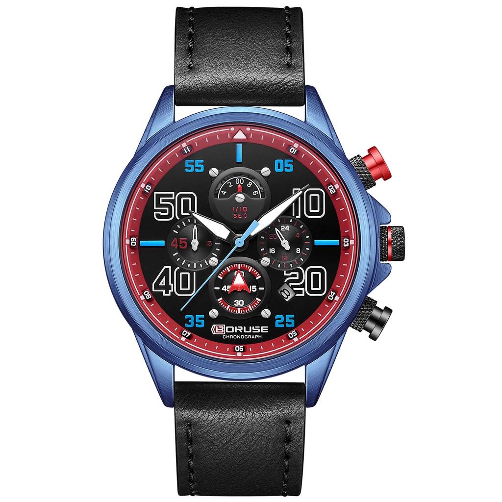 BORUSE Классические повседневные часы Мужские часы Большой циферблат Большие цифры Мужские часы Стрелочные кварцевые мужские часы Классические повседневные часы Кожаный ремешок