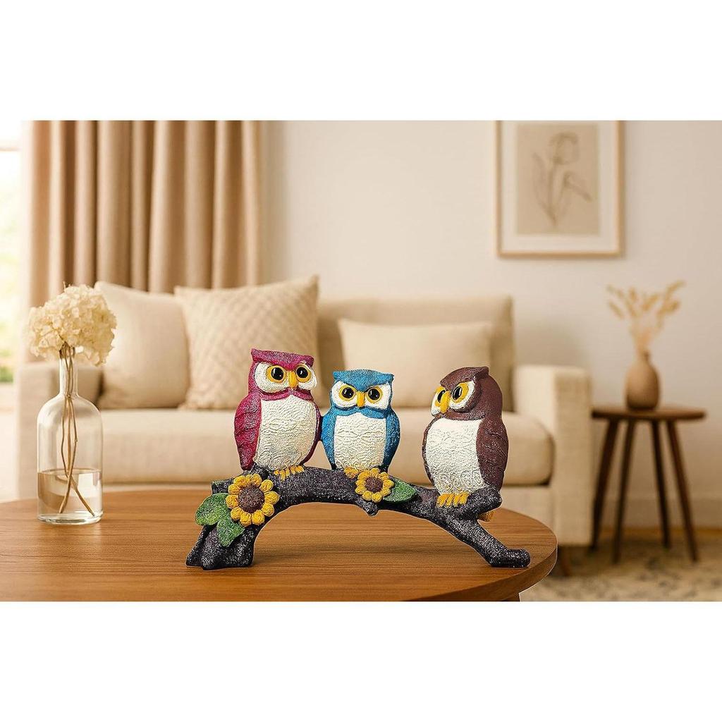 Beautiful Resin Owl Family Decorative Statue for Home Decor (Pack of 1. Multicolor)