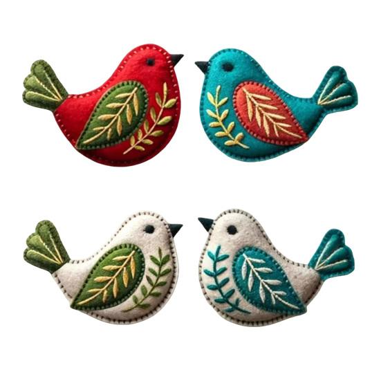 Handmade Felt Bird Ornament, Vintage Embroidery Bird Hanging Decoration, Handcrafted Colorful Bird Christmas Tree Ornament