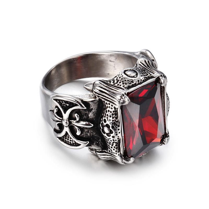 Stainless Steel Hand Jewelry Vintage Punk Gothic Special Ruby Men'S Titanium Steel Casting Ring