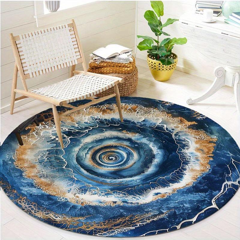 S Blue Vortex Round Rug Nonslip Area Rug Office Chair Mat Carpet For Living Room Bedroom Home Decor