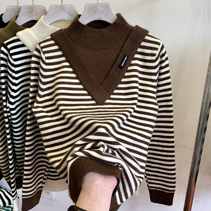 Sweater for Women Autumn Winter Thickened Warm Knitted Stretchy Long Sleeve Oversize Long-neck Tops