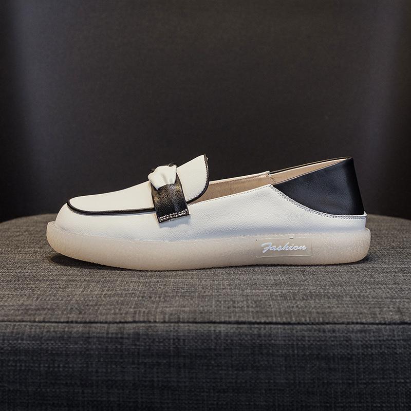 2025 новые туфли на мягкой подошве, два способа носки, кожаные маленькие белые туфли, женские лоферы на одном педале, плоские туфли Doudou, 43 большой размер