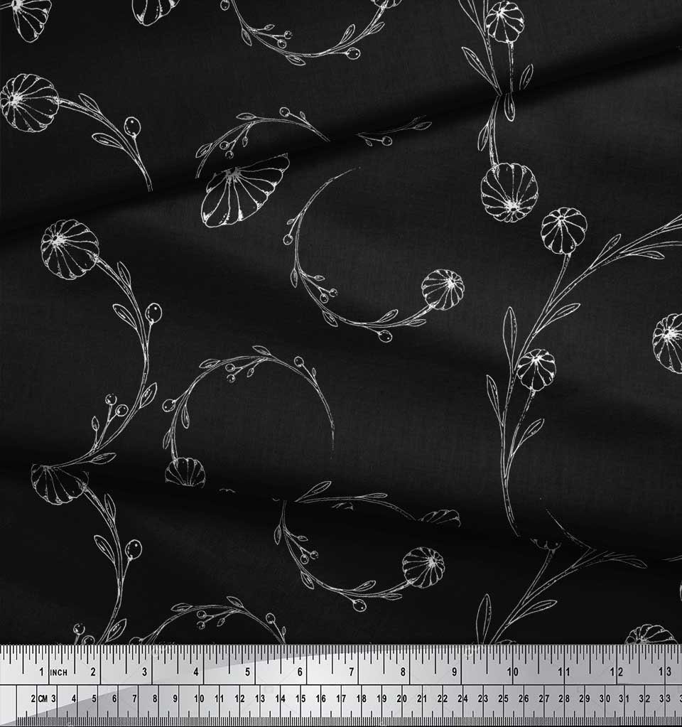 Soimoi Печать ткани черной поли ткани крепа художественная флористическая двором 42 дюйма