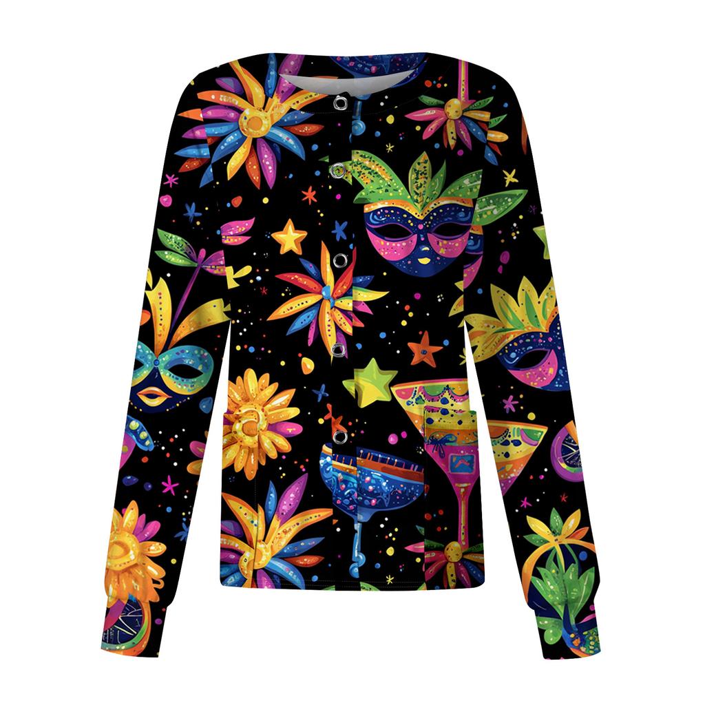 Женский повседневный топ с длинным рукавом, на одной пуговице, с принтом, быстросохнущий