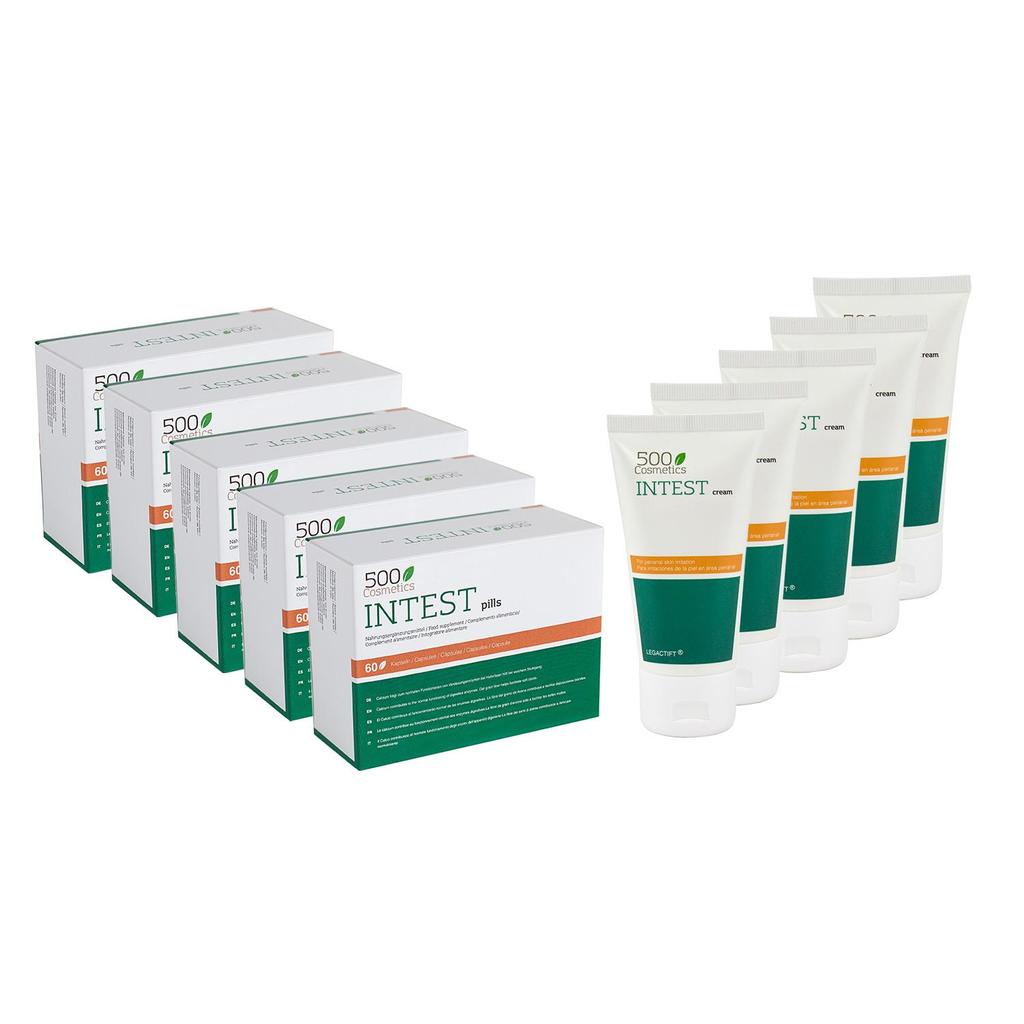 Косметические пакеты Intest 500: таблетки и крем для профилактики и облегчения геморроя