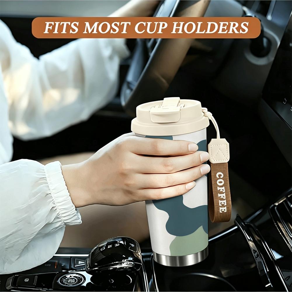 Abstract Blue and Green Camouflage Pattern Insulated Coffee Tumbler Vacuum Thermal Cup for Hot Cold Drinks Office Commute Outdoor