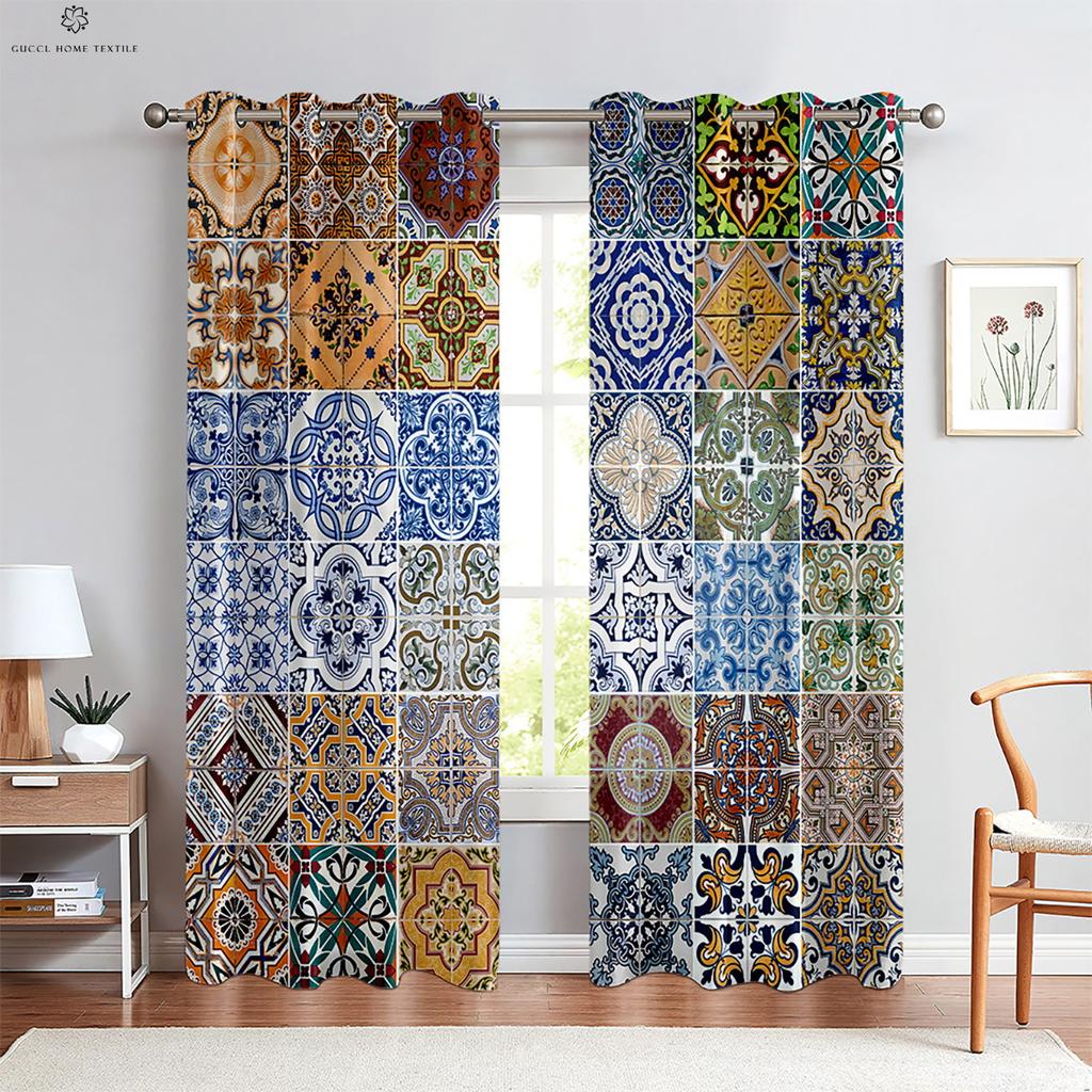 Красочные клетчатые занавески, ретро-богемный стиль, подходят для спальни, гостиной, украшения балкона, украшения дома