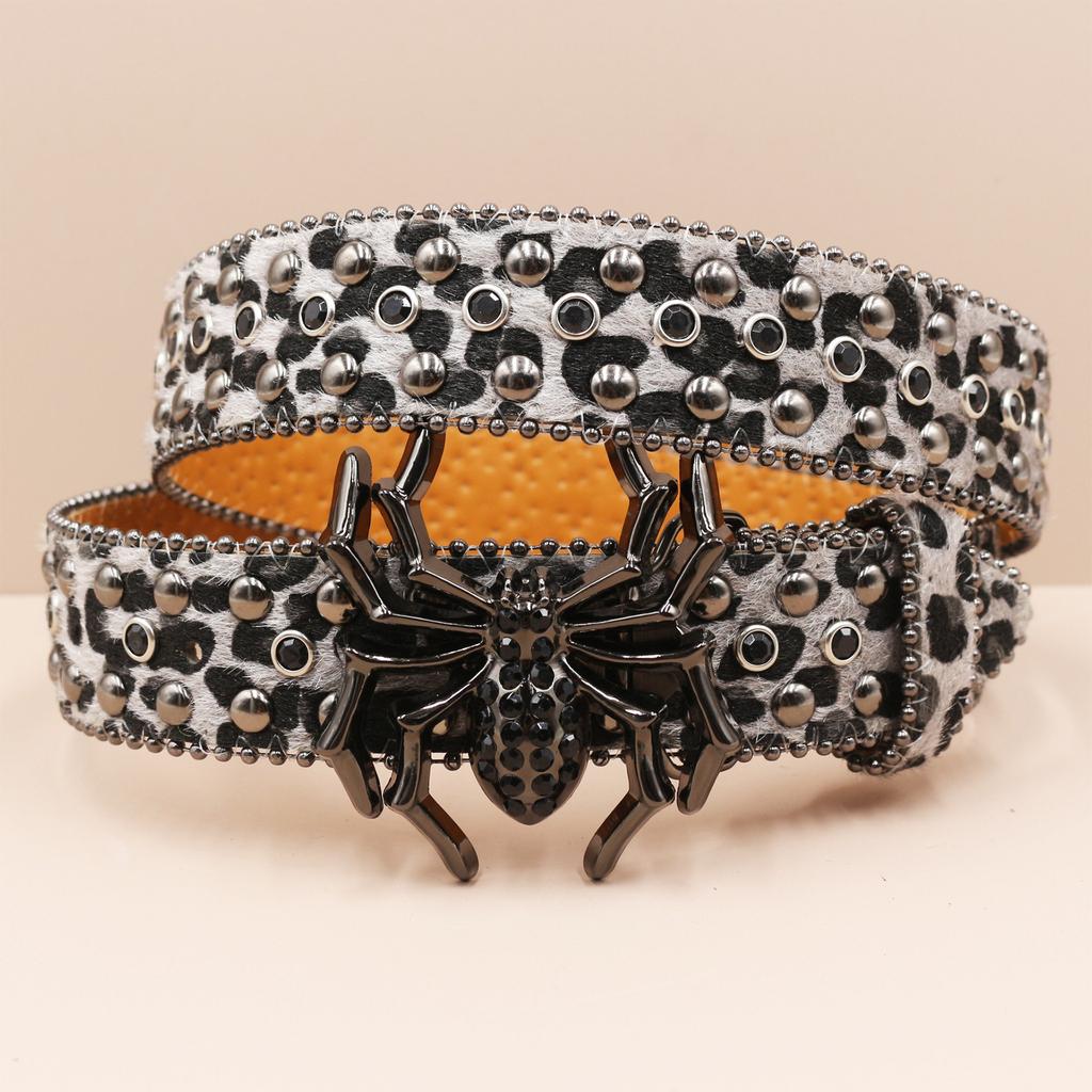 Spider Buckle Punk New Leopard Print Rhinestone Belt Belt Full Diamond European and American Belt Women's Decorative Rhinestone
