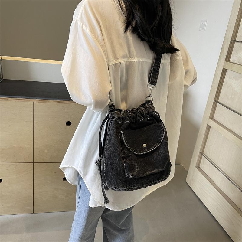 Плиссированная сумка-ведро Женская джинсовая сумка Маленькая сумка через плечо Сумка через плечо