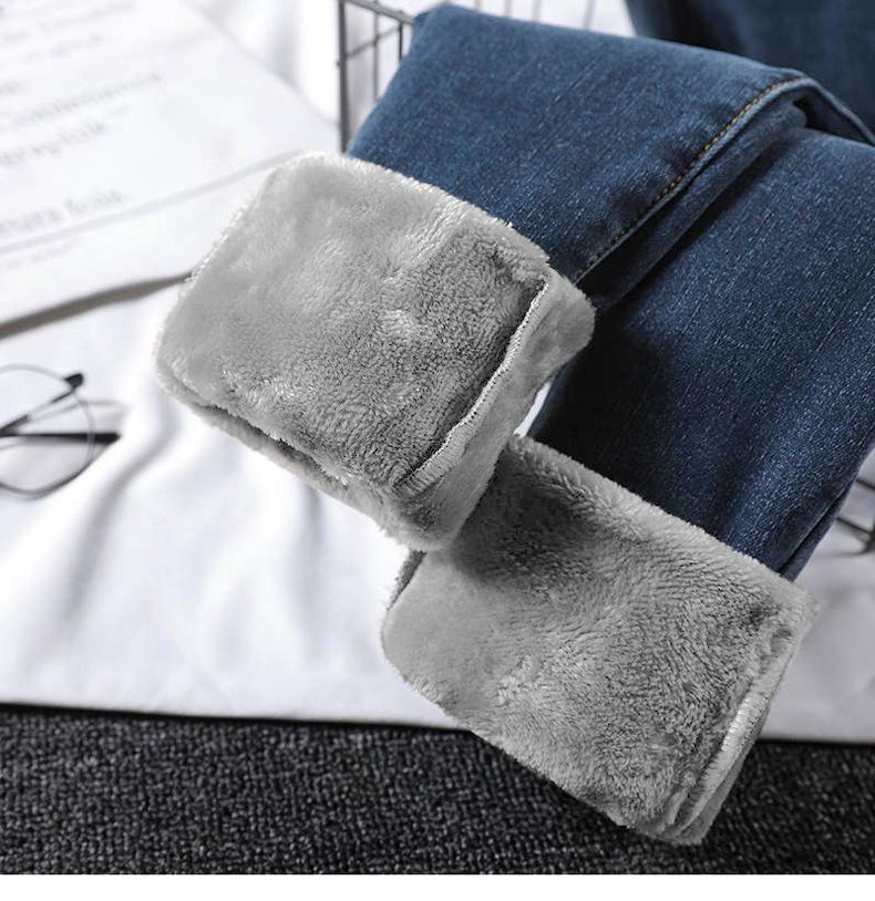 Зима-осень-зима плюс бархатные утепленные эластичные брюки с высокой талией больших размеров женские брюки-карандаш джинсы джинсовые укороченные брюки