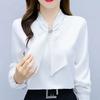 Spring and Summer Satin Shirt Women's Korean Fashion Glossy Top Premium Bow V-Neck Long Sleeve Shirt Plus Size