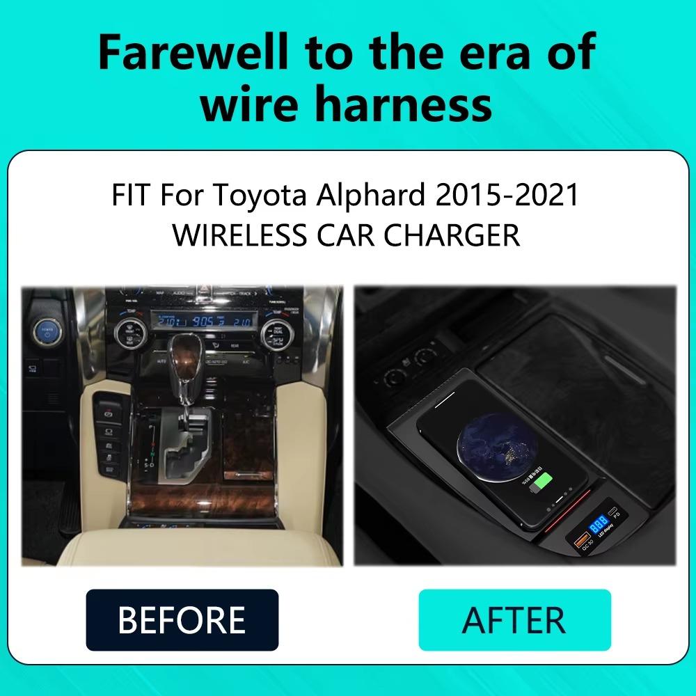 Индукционная зарядная панель QI 15 Вт для телефона iPhone, беспроводная зарядка, автомобильные аксессуары для Toyota Alphard 2015 2016 2017 2018-2021