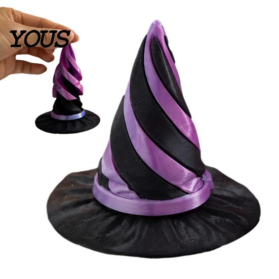 Desktop Halloween Decor 3D Printed Spiral Witch Hat Passthrough Fidget Toy, Decorative Props Sensory Stress Relief Toy for Kids Adults, Party