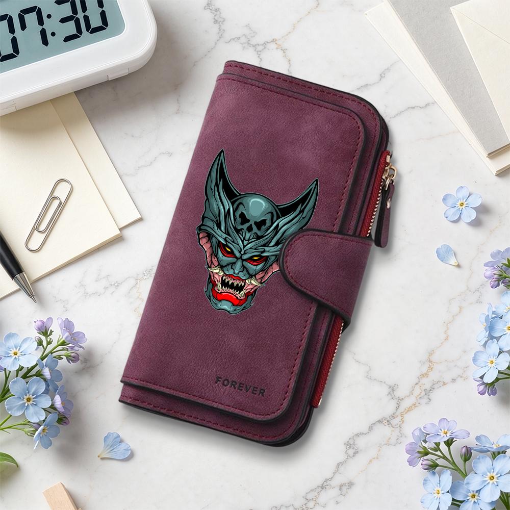 Gothic Demon Pattern Long Wallet Gothic Dark Style Demon Print Wallet