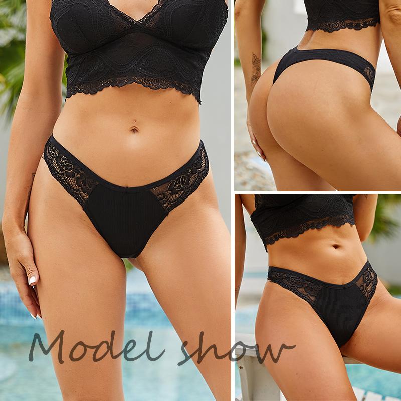 FINETOO Women's Cotton Thongs 3Pcs/set Lace Bikini Underpants S-XL Ladies G-string Underwear Soft Thong Panties Female Lingerie