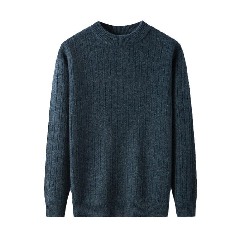 Pure Wool Men's Wool Sweater Fall and Winter Simple Casual Knit Sweater Man