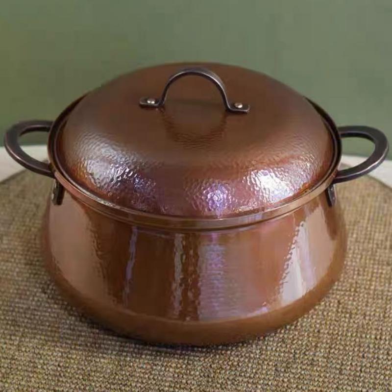 Винтажный Медный Горшок, Изысканный Блеск, Горячий Горшок, Кухонная Утварь для Варки, Тушения и Приготовления Супов, С Крышкой, Ручные Горшки