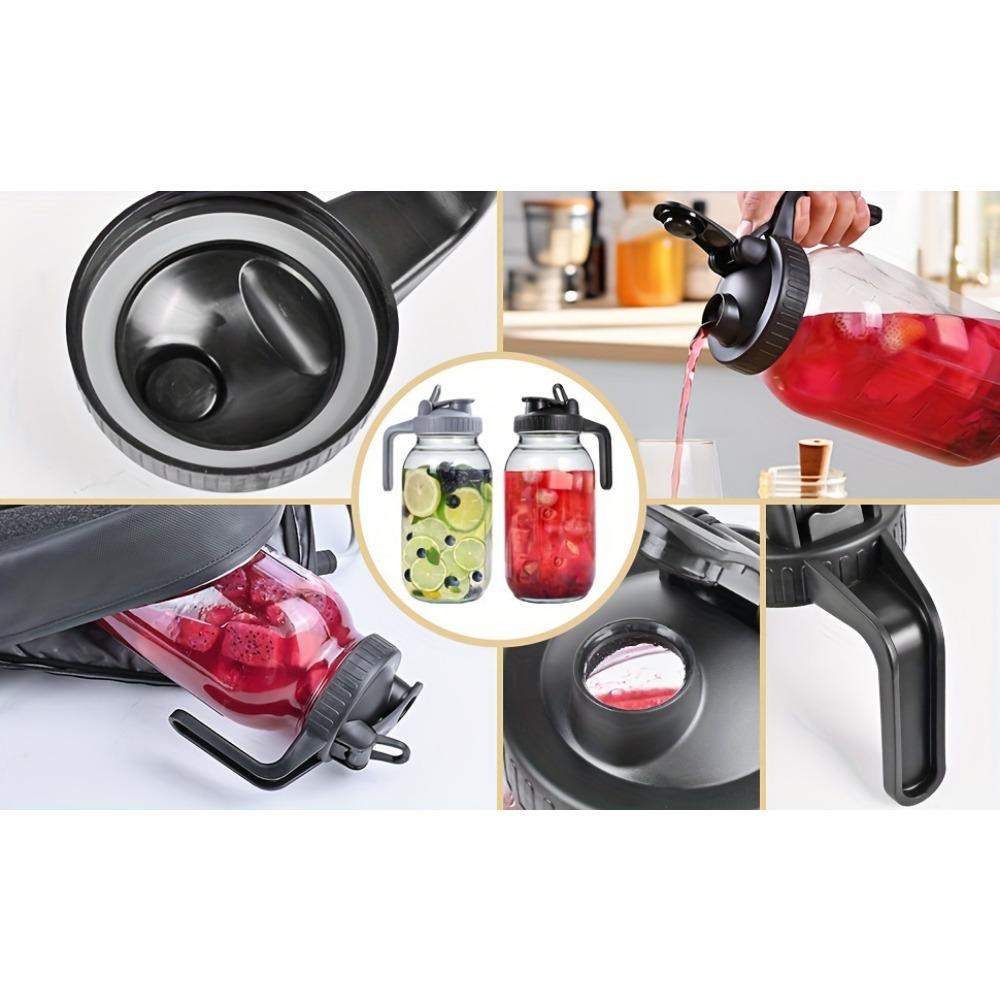 Glass Pitchers with Lid, Set of 2, 64OZ Leak-Proof Airtight Mason Jars, Wide Mouth Water Jugs for Cold Brew Coffee, Iced Tea, Milk, Food Storage