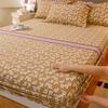 Classic Floral Pattern Fitted Sheet Set 100% Cotton Thickened Fitted Sheet Soft Skin-friendly Mattress Cover with 2 Pillowcases