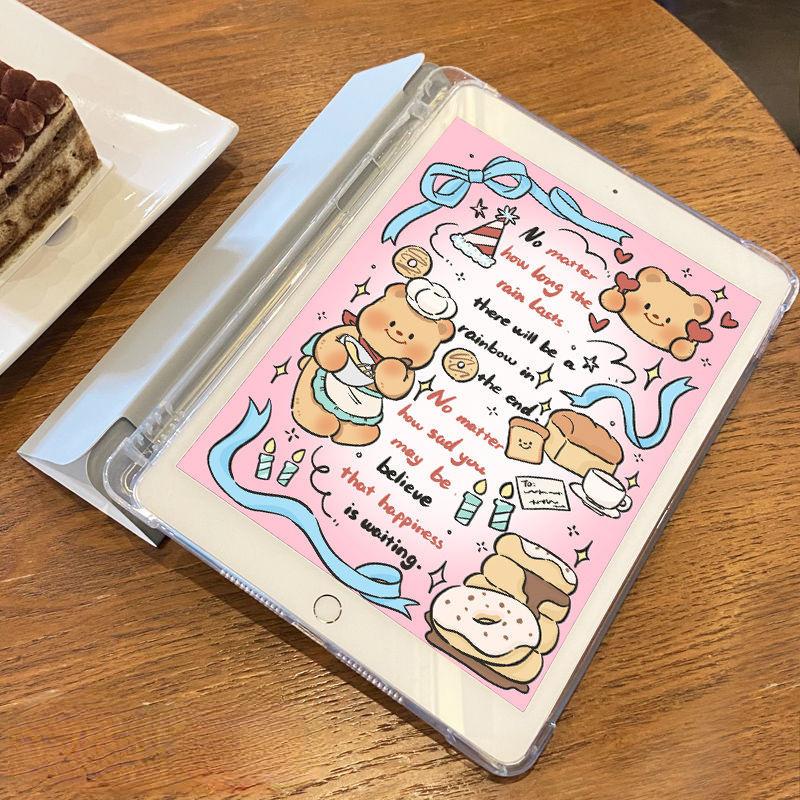 For iPad Air5 Case Cartoon Butter Bear Pattern iPad Smart Tri-Fold Case for iPad Air6 11 13 Pro2024 11 13 Pro2021 2018 12.9 with Pencil Holder
