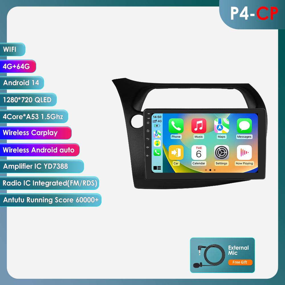 360Camera Android14 Car Radio For Honda Civic Hatchback 2005 - 2011 Car Multimedia GPS 4G Carplay Intelligent Screen autoradio