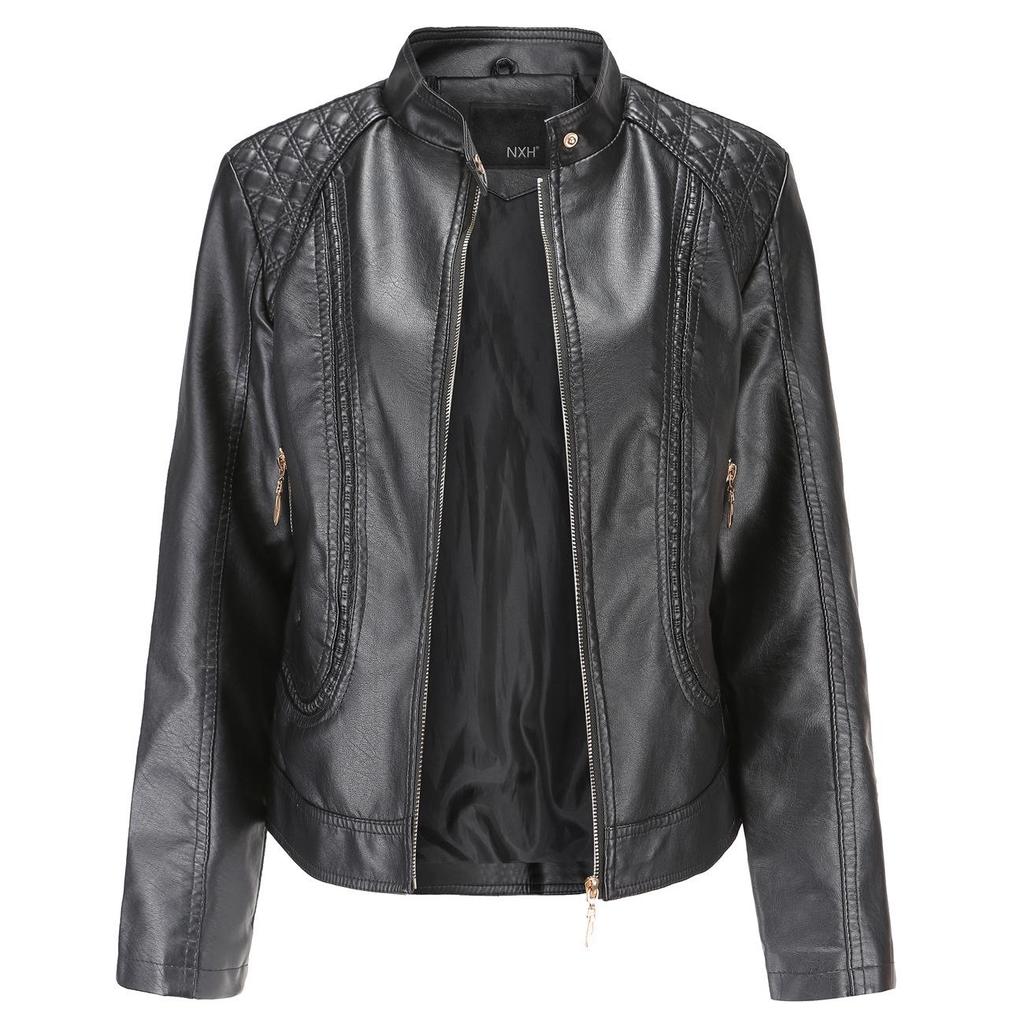 2020 Spring/Autumn Women's Large-Size Stand-Up Collar PU Leather Jacket