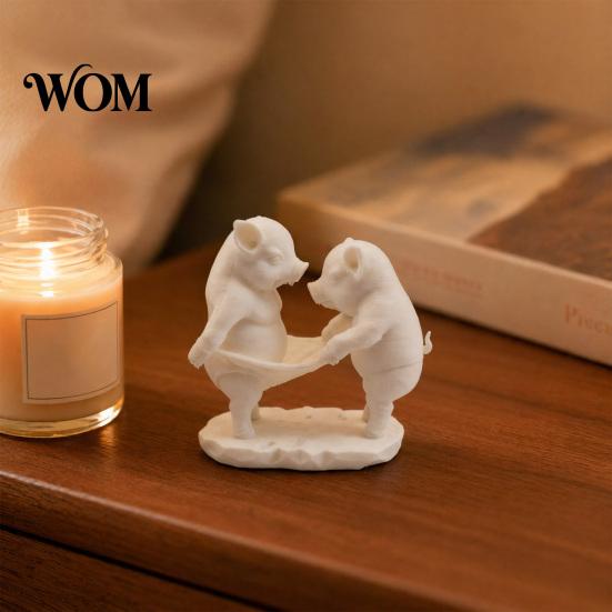 Detailed 3D Printed Ornament Double Pig Pulling Ornament, Mini Size Figurine, Cute Desk Decor Funny Healing Desktop Decorative Sculpture, for