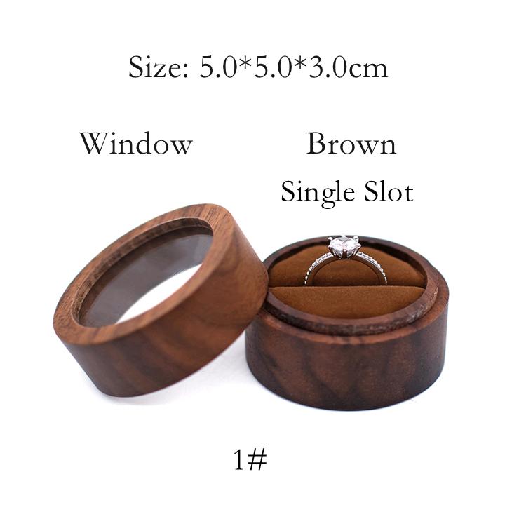 Luxury Small Jewelry Gift Packaging Round Wooden Wedding Ring Box with Window