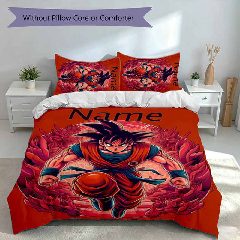 3pcs Custom Name Dragon Ball Set,Includes 1 Duvet Cover and 2 Pillowcases,All-season Bedroom Decor