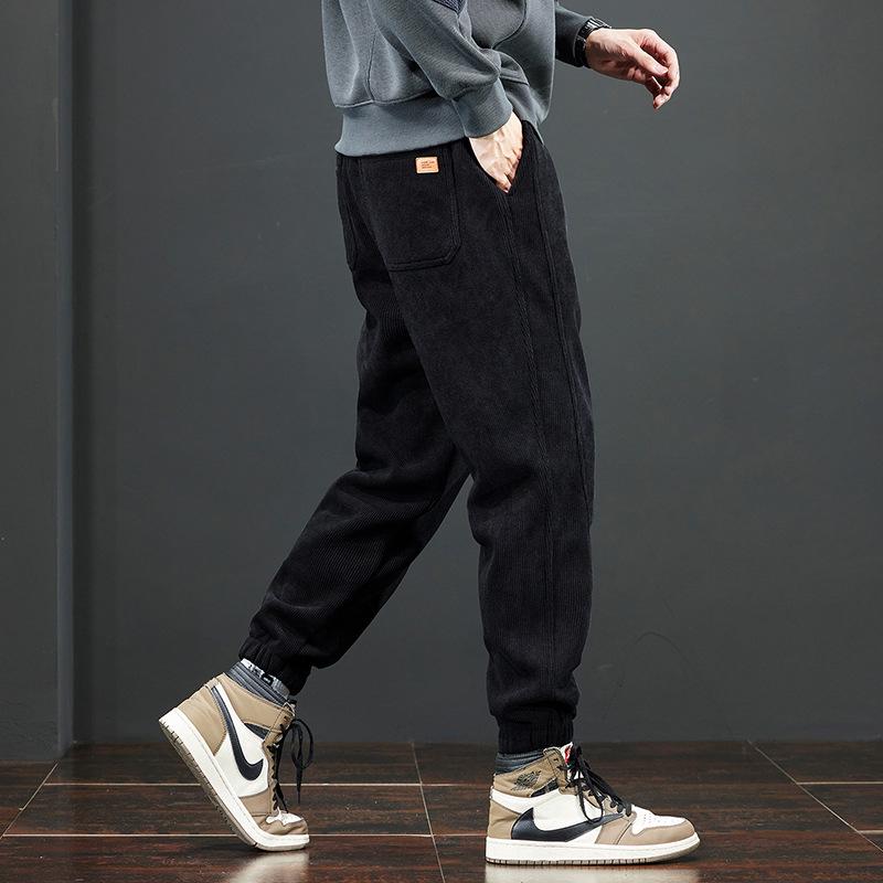 Мужские вельветовые спортивные штаны на флисовой подкладке на зиму 2025: Плотные повседневные хлопковые брюки для осени и зимы