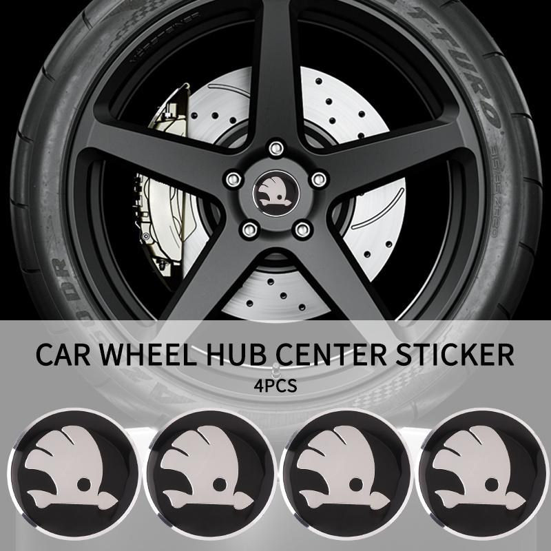 56mm 4pcs Car Wheel Center Hub Cap Badge Sticker For Skoda Octavia Fabia Kamiq Kapoq Kodiaq Rapid Superb SCALA Auto Accessories
