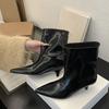 Уличный Стиль Сексуальные Ботильоны с Острым Носком Женские Туфли-Лодочки для Вечеринки Тонкий Низкий Каблук Современные Короткие Ботильоны Женская Обувь