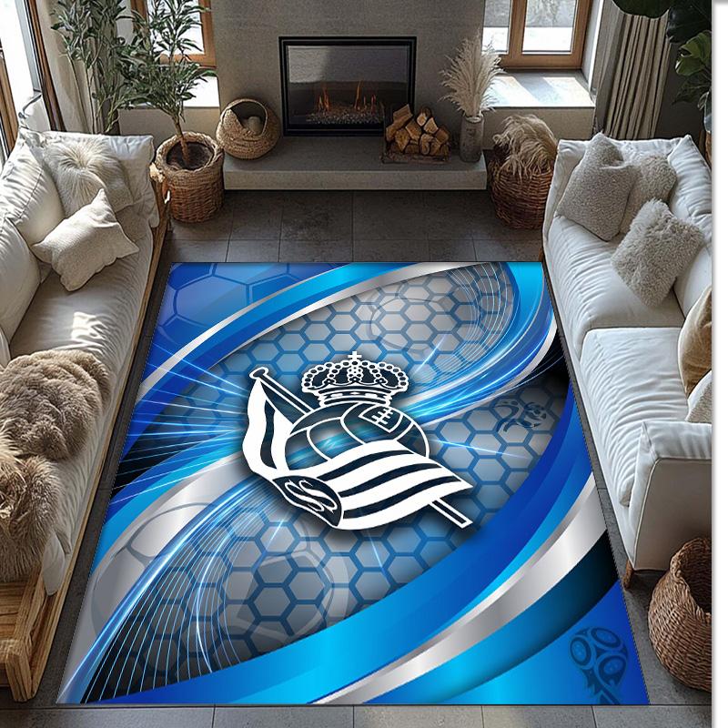 Real Sociedad FC Soccer Football Pattern Soft Area Rug Non Slip Indoor Floor Carpet Sports Decor Mat for Bedroom