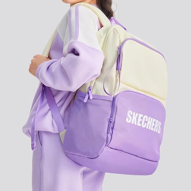 Skechers Letter Logo Fashion Color Block Fabric Backpack Unisex Backpack Cotton-Candy-White L324K118-0074