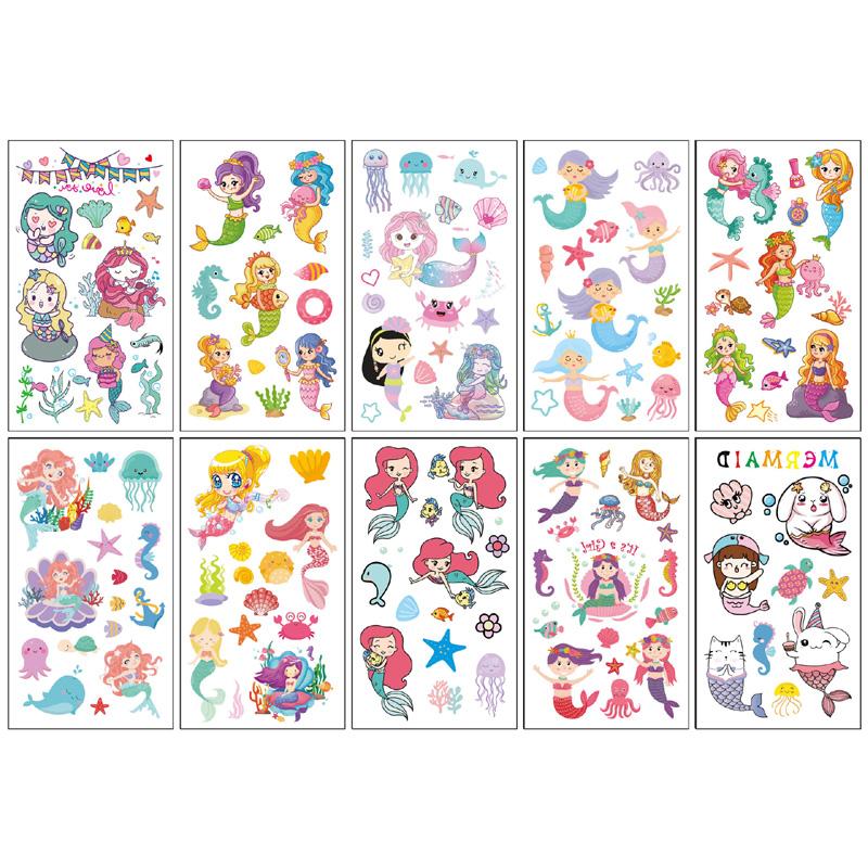 10 Sheets/Pack Kids Cartoon Fake Tattoo Stickers for Children Creative Water Transfer Printing DIY Temporary Tattoo