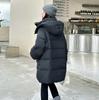 Square buckle down jacket women's medium length 2024 winter new hooded thickened loose white duck down warm jacket tide