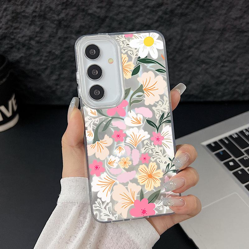Цветные Цветы Лазерный Твердый Чехол для Телефона Samsung Galaxy S25 S24 S23 Ultra S24 FE S22 Plus A56 A55 A15 A16 A35 A25 A54 5G
